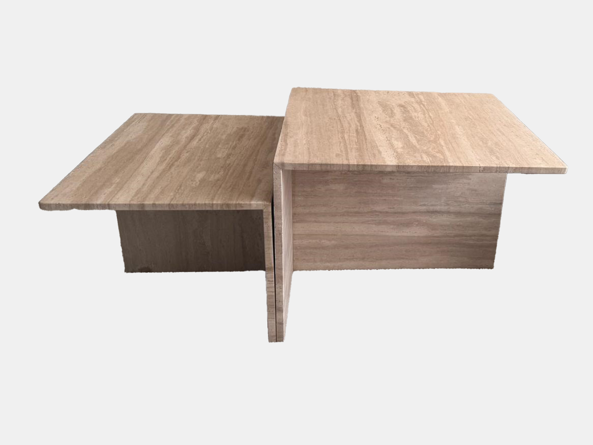 Travertijn salontafel met twee tafelbladen